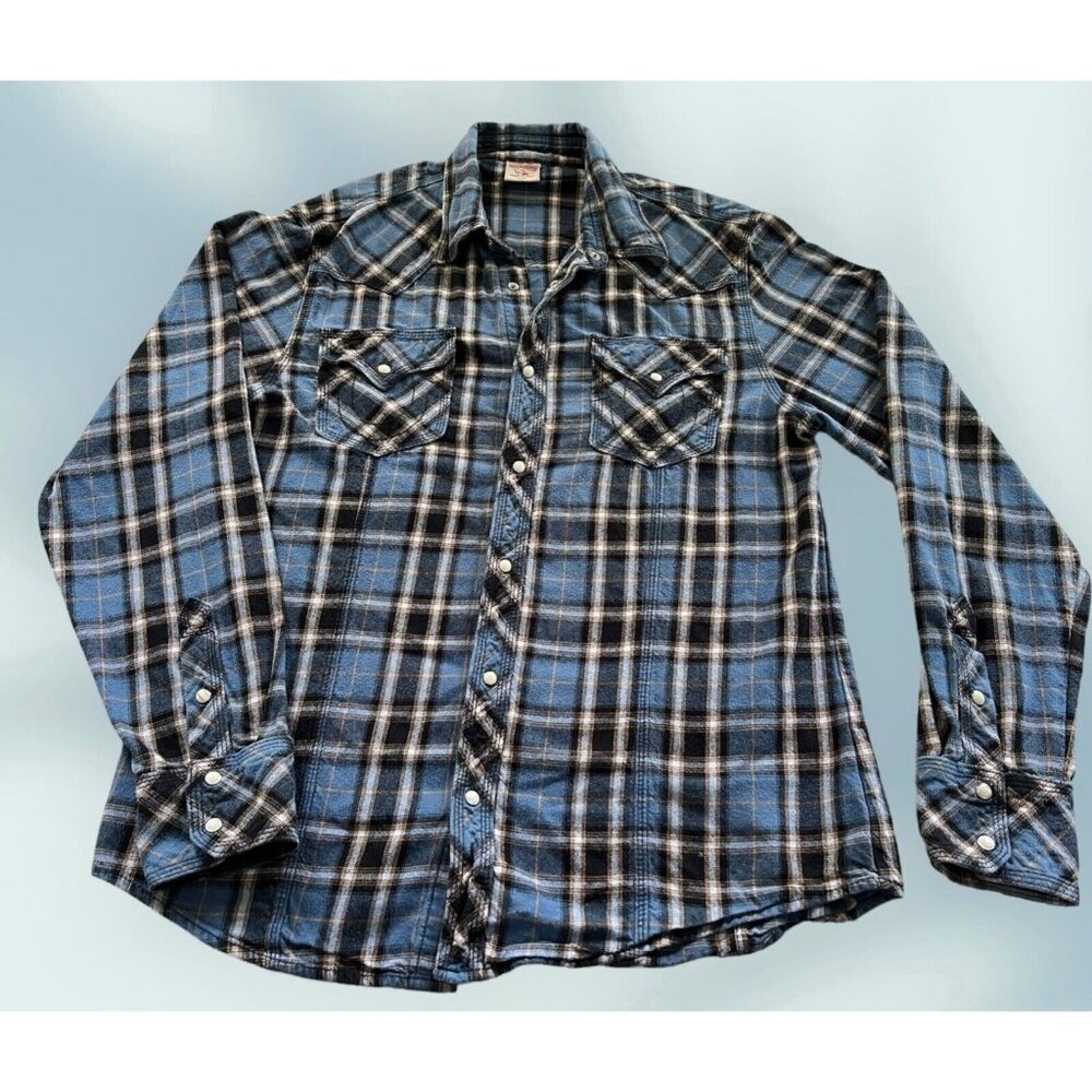 Vintage True Religion Pearl Snap Button Western Flannel Plaid Shirt Men 3XL 46"